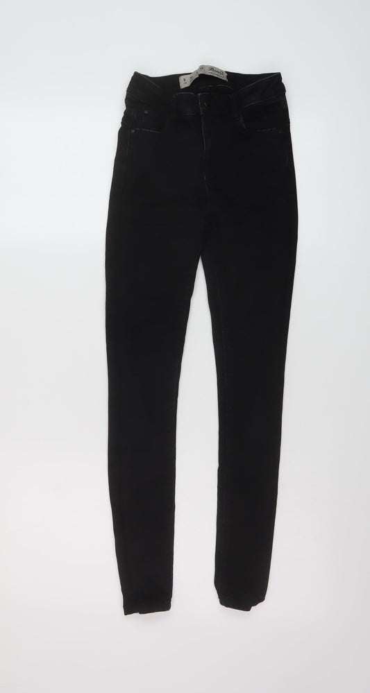 Additional front view of Denim & Co. women’s black cotton skinny jeans, size UK 8, 25-inch leg regular button