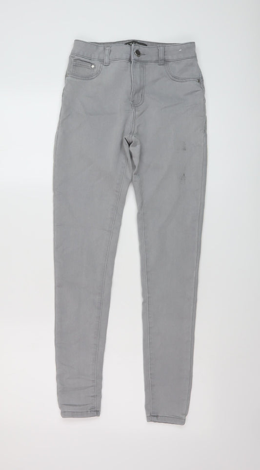 Additional front view of Denim & Co. women’s grey cotton skinny jeans, size UK 8, 28-inch leg regular button