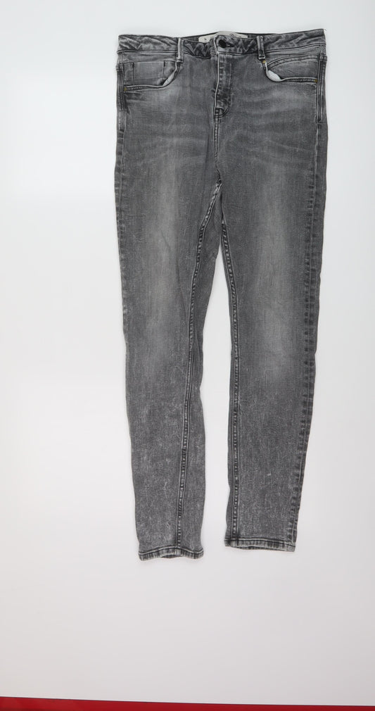 Additional front view of Denim & Co. women’s grey cotton skinny jeans, size UK 14, 28-inch leg regular button