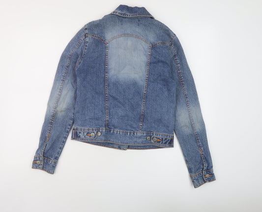 Denim & Co. Womens Blue Jacket Size 12 Button