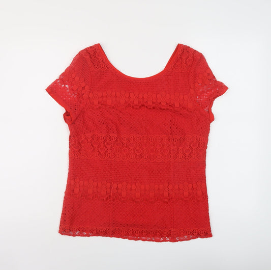 Womens UK Size 14 Kaliko Red Basic T-Shirt