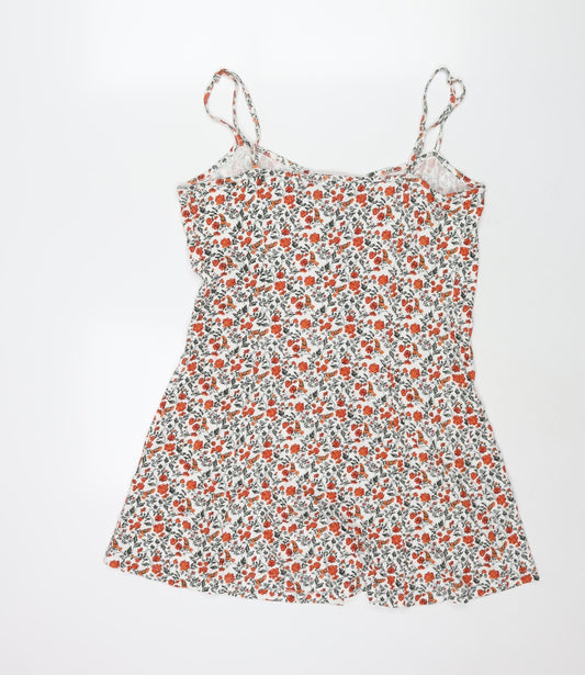 ASOS Womens Multicoloured Floral Cotton Mini Size 14 Scoop Neck Button
