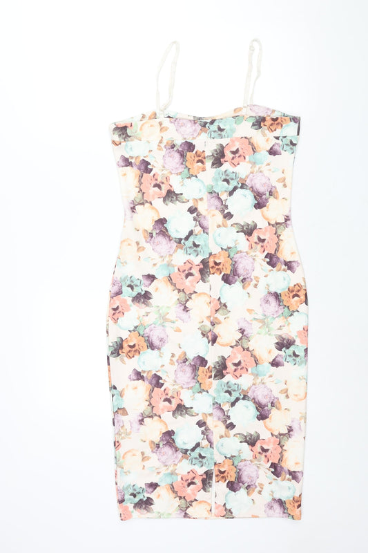 PRETTYLITTLETHING Womens Multicoloured Floral Polyester Bodycon Size 12 Square Neck Pullover - Vented
