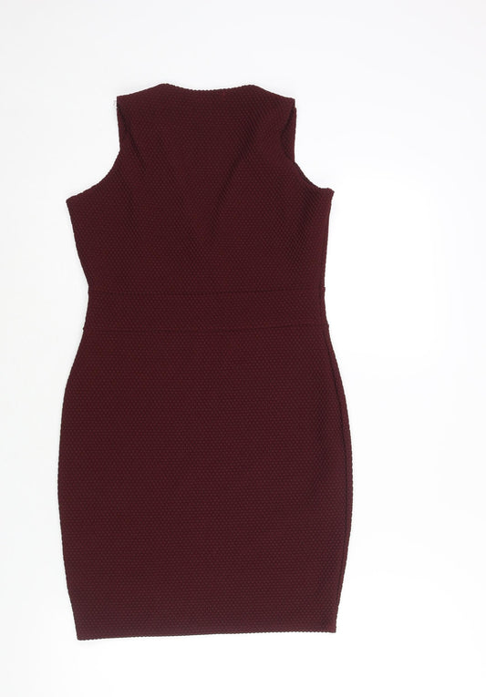 Boohoo Womens Red Polyester Bodycon Size 12 V-Neck Pullover - Textured