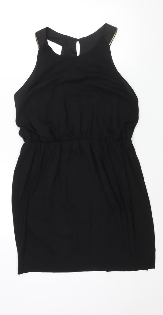 Coast Womens Black Polyester Shift Size 14 Round Neck Zip - Stud Detail