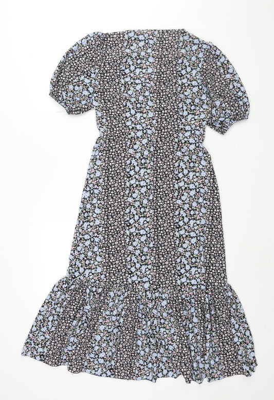 Miss Selfridge Womens Multicoloured Floral Polyester Shift Size 6 V-Neck Button