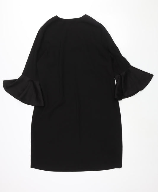 Marks and Spencer Womens Black Polyester Shift Size 12 Scoop Neck Pullover - Bell Sleeve