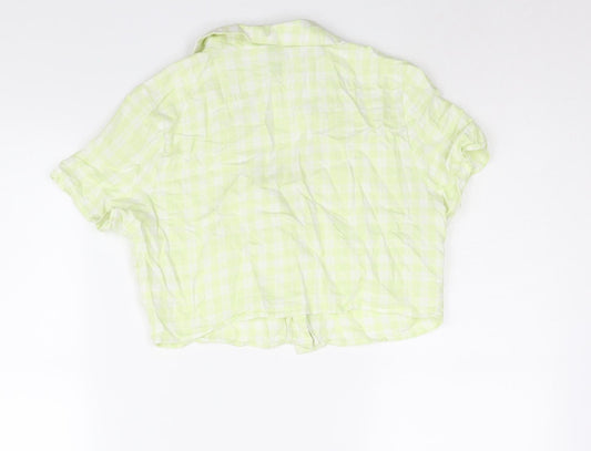 Divided by H&M Womens Green Check Cotton Cropped Button-Up Size 12 Collared