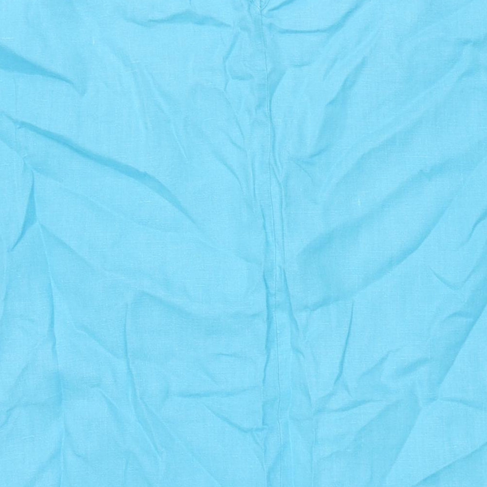 EAST Womens Blue Linen Shift Size 14 Round Neck Button