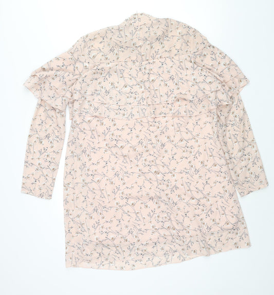 Glamorous Womens Pink Floral Polyester Shift Size 12 Mock Neck Zip - Frill