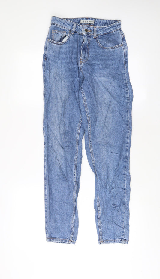 Additional front view of Denim & Co. women’s blue cotton straight jeans, size UK 6, 29-inch leg regular zip