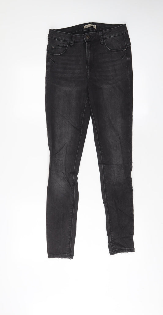 Additional front view of Denim & Co. women’s black cotton skinny jeans, size UK 10, 29-inch leg regular zip