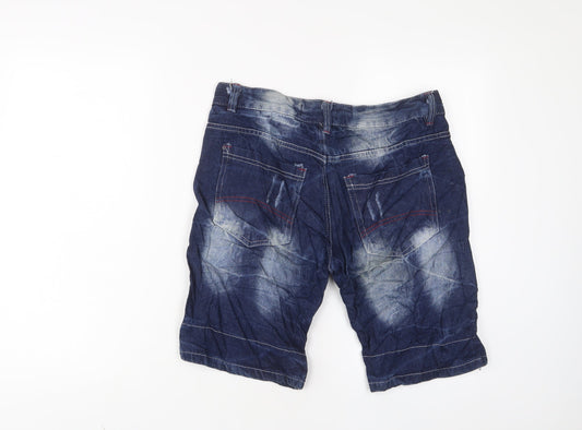 Mango Mens Blue Cotton Bermuda Shorts Size 32 in L8 in Regular Zip