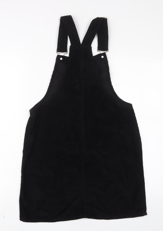 Denim & Co. Womens Blue Cotton Pinafore/Dungaree Dress Size 12 Square Neck Button