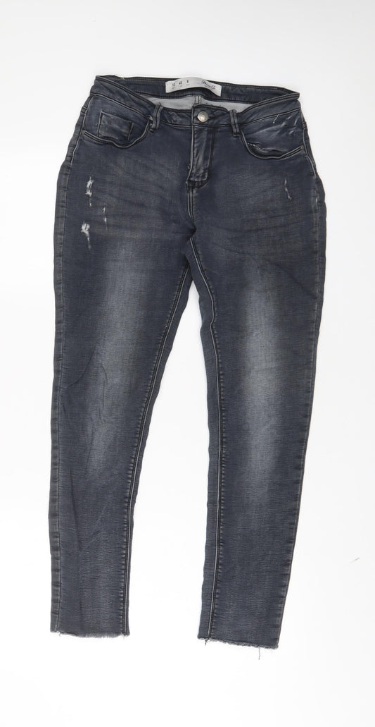 Additional front view of Denim & Co. women’s grey cotton skinny jeans, size UK 12, 27-inch leg regular zip