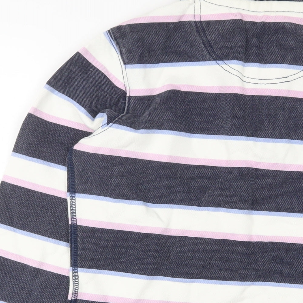 Brand and care label for Crew Clothing Multicoloured Striped Cotton Pullover Sweatshirt, size 8, Button - Embroidered