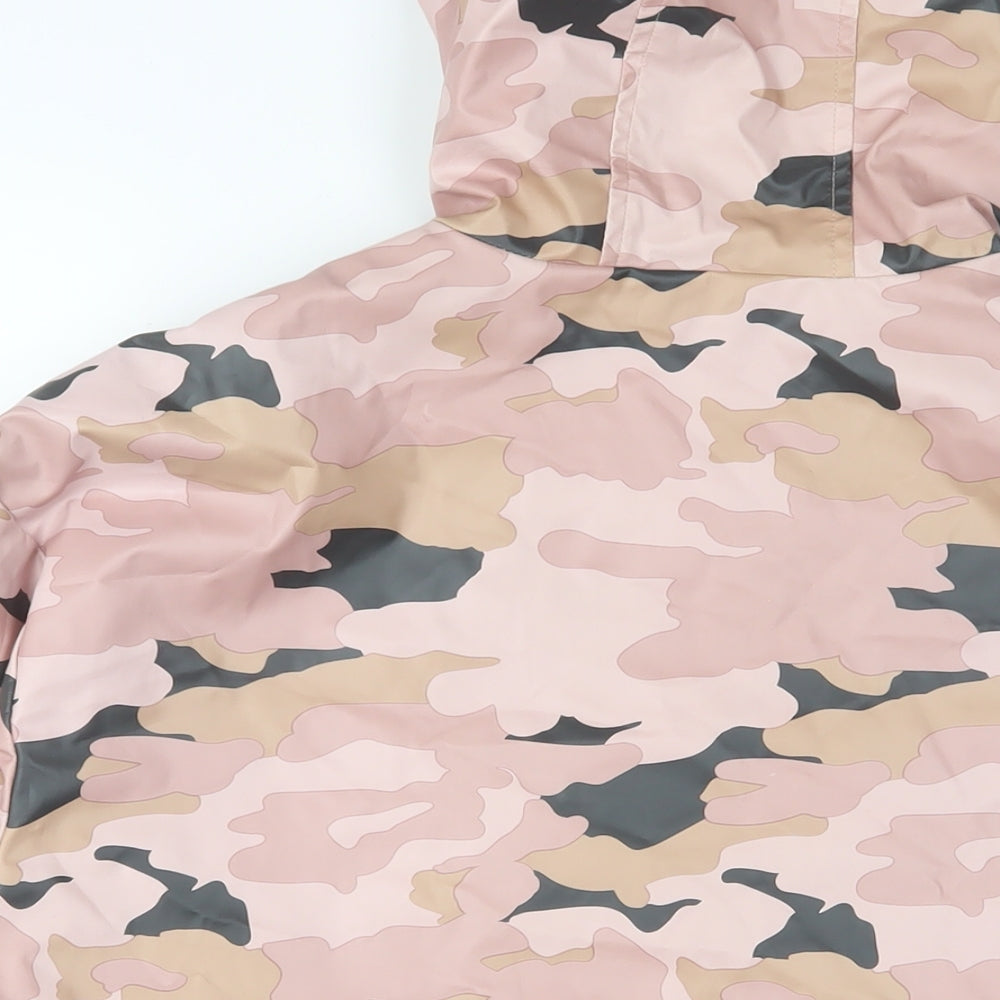 Brand and care label for Marks & Spencer girls’ pink camouflage basic coat coat, size 12-13, years zip