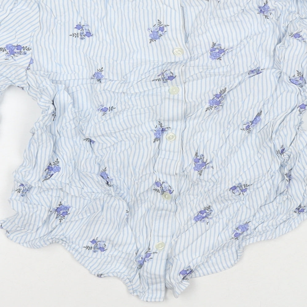 Divided by H&M Womens Blue Striped Viscose Basic Button-Up Size 4 Round Neck