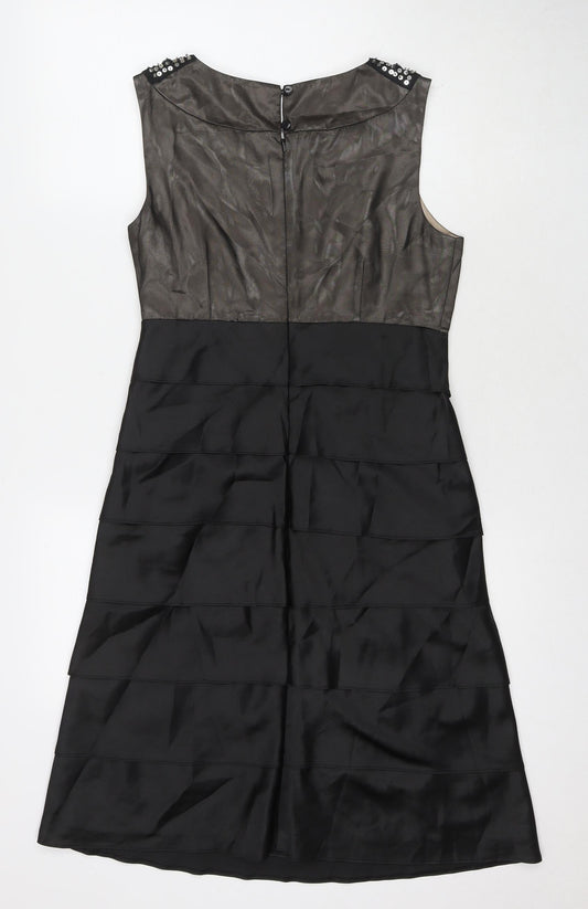 NEXT Womens Black Polyester A-Line Size 8 Round Neck Zip - Jeweled Sequin Detail