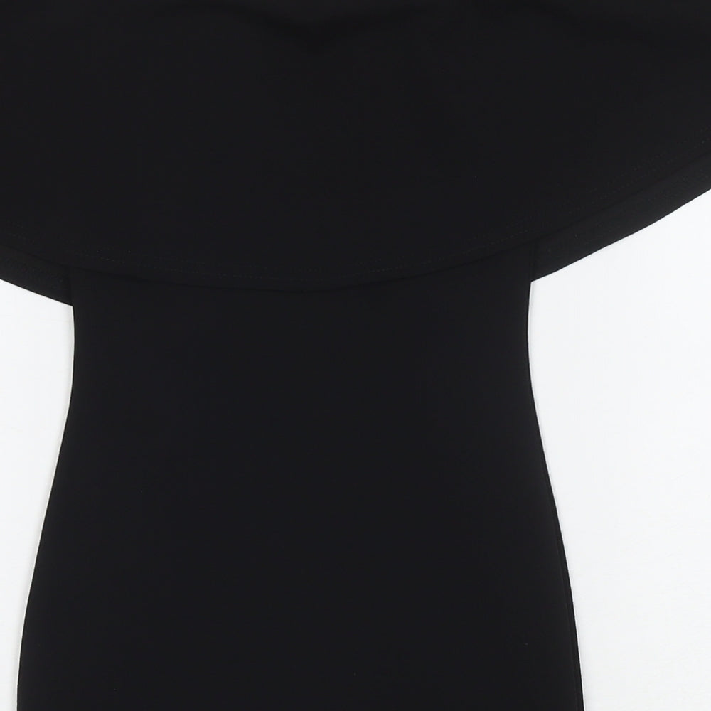 PRETTYLITTLETHING Womens Black Polyester Bodycon Size 4 Off the Shoulder Pullover
