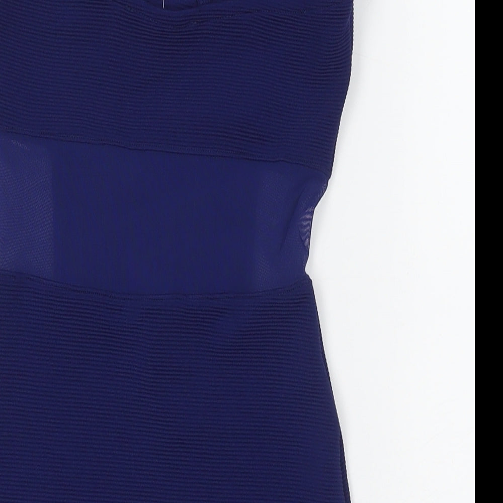 Miss Selfridge Womens Blue Polyester Bodycon Size 4 Round Neck Pullover