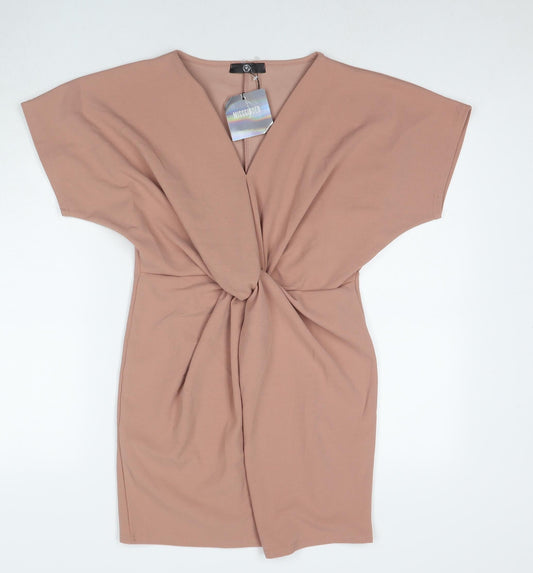 Additional front view of Missguided women’s beige polyester mini, size UK 8, round neck pullover