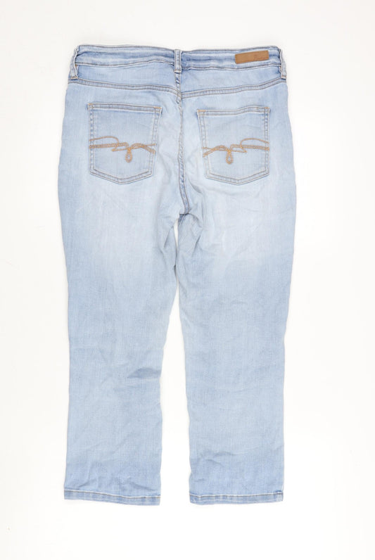 F&F Womens Blue Cotton Blend Cropped Jeans Size 10 L22.5 in Regular Zip