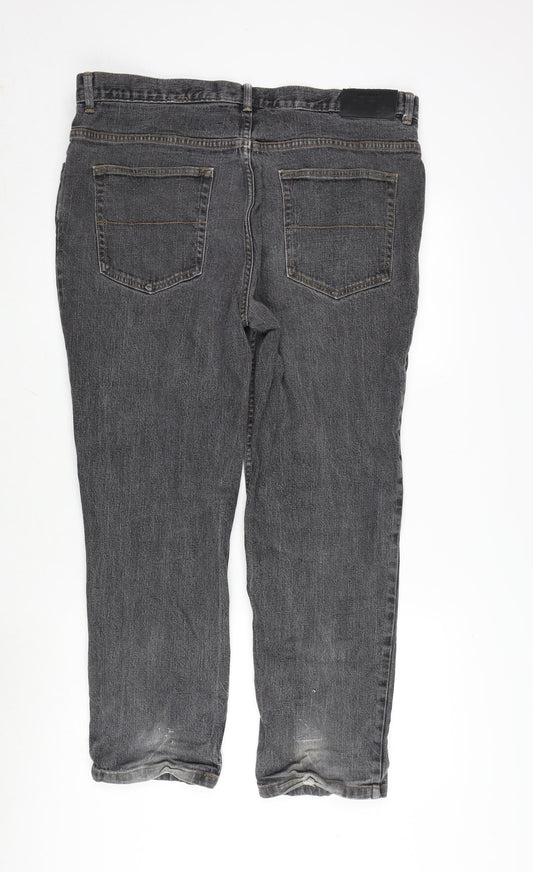 TU Mens Grey Cotton Blend Straight Jeans Size 40 in L27 in Regular Zip