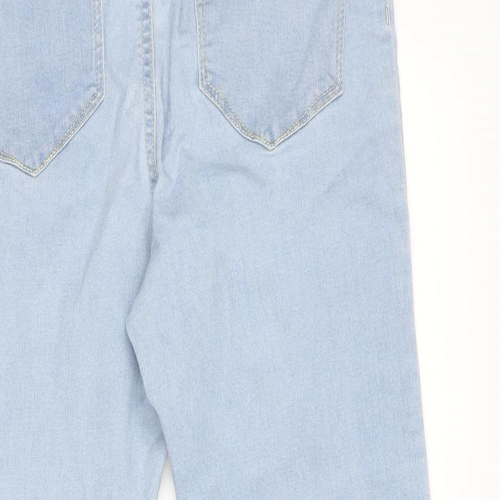 Denim & Co. Womens Blue Cotton Blend Cropped Jeans Size 12 L21.5 in Regular Zip - Raw Hem