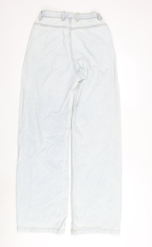 Boohoo Womens Blue Cotton Blend Wide-Leg Jeans Size 10 L33 in Regular Zip