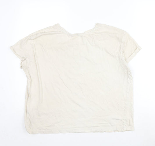 Marks and Spencer Womens Ivory Cotton Basic T-Shirt Size L Crew Neck