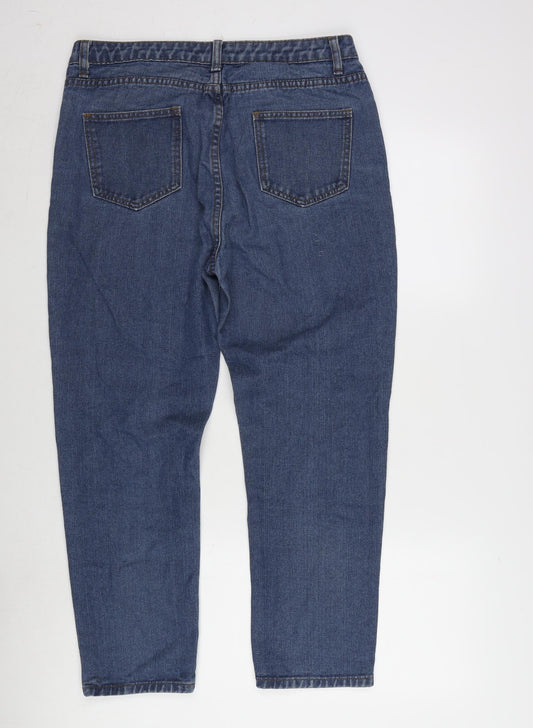 Boohoo Womens Blue Cotton Blend Straight Jeans Size 14 L25.5 in Regular Zip