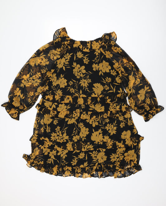 Dorothy Perkins Womens Black Floral Polyester Shift Size 12 V-Neck Pullover
