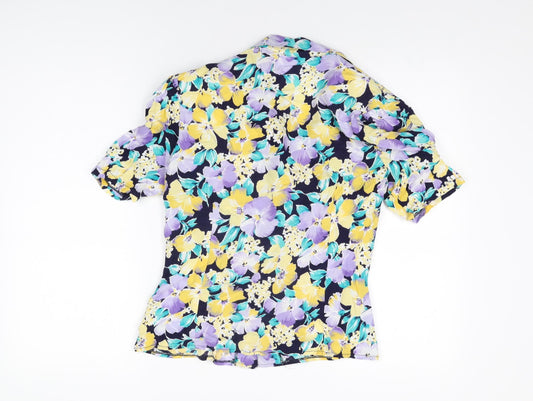 Richards Womens Blue Floral Viscose Basic Button-Up Size 14 Collared