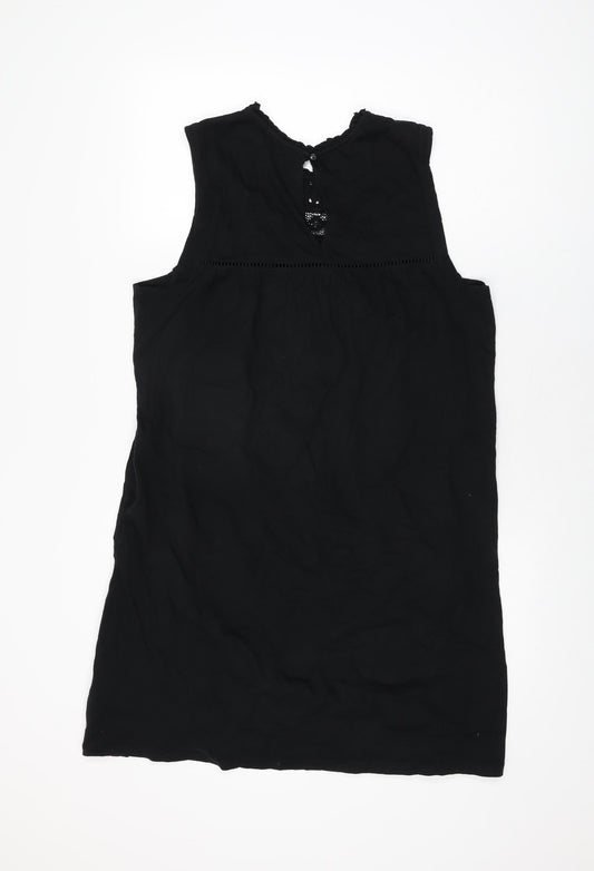 NEXT Womens Black Floral Cotton Shift Size 14 Round Neck Button