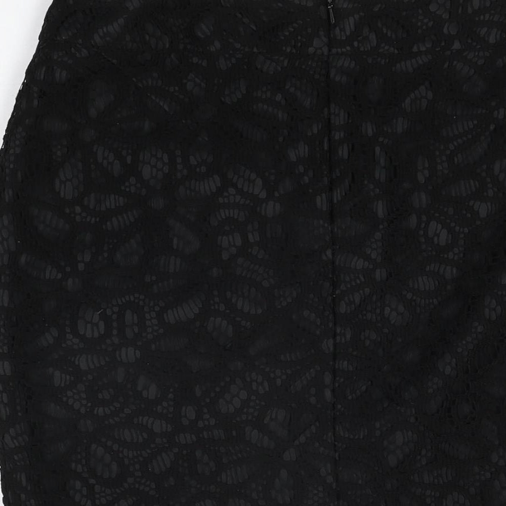 Brand and care label for Autograph women’s black geometric polyester straight & pencil skirt, size UK 12, zip