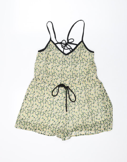 Additional front view of French Connection women’s multicoloured floral cotton playsuit one-piece, size XS, 3-inch leg tie
