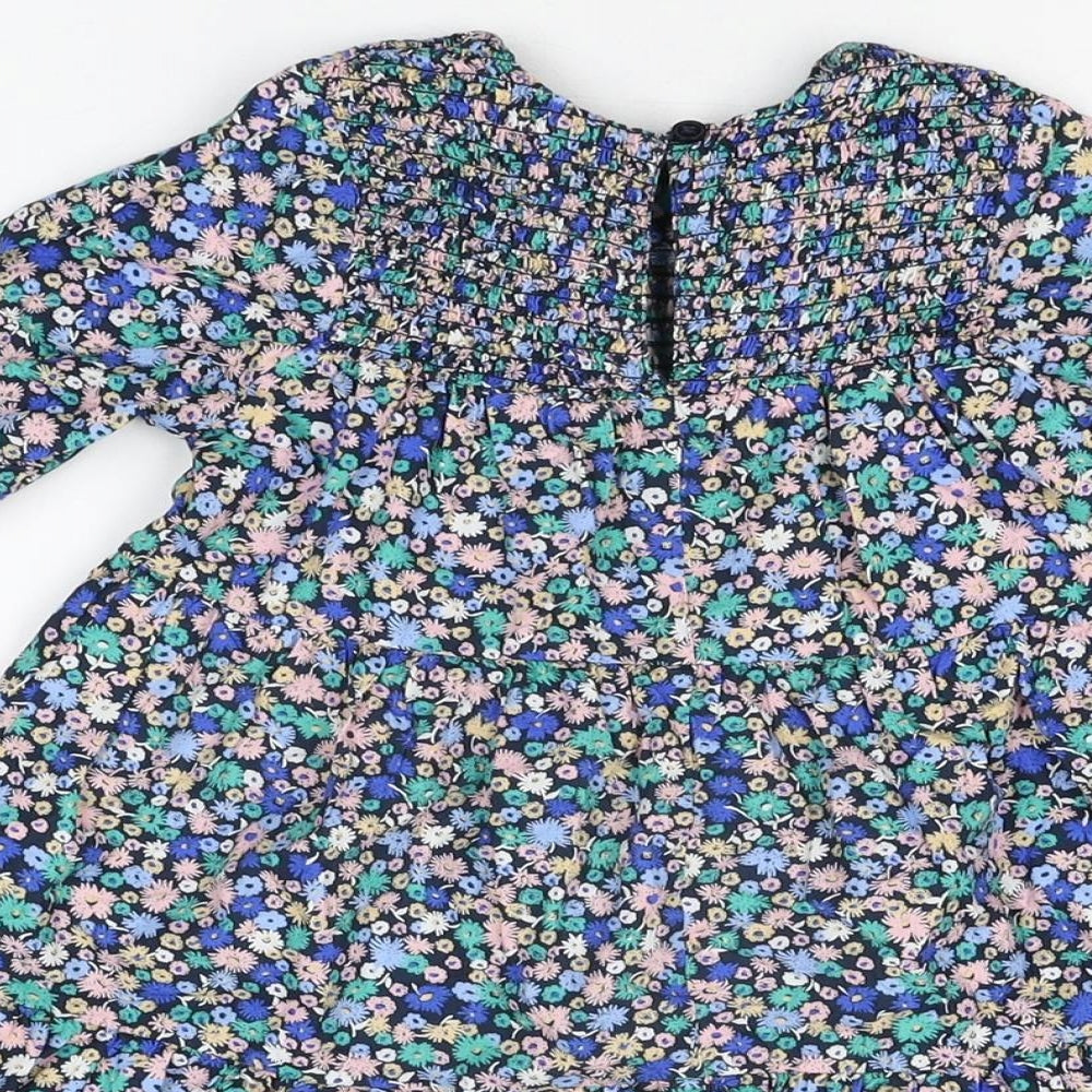 John Lewis Girls Blue Floral Cotton A-Line Size 3 Years Round Neck Button