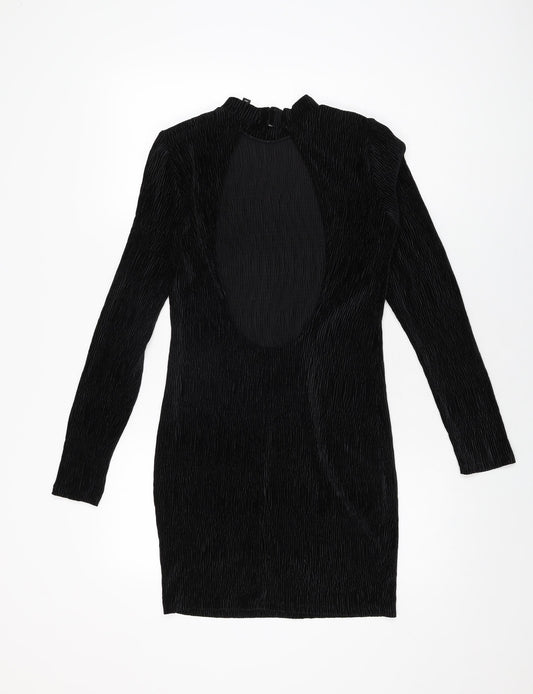 H&M Womens Black Polyester Bodycon Size S High Neck Hook & Eye