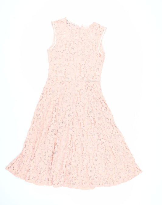 Dorothy Perkins Womens Pink Nylon Fit & Flare Size 8 Round Neck Zip