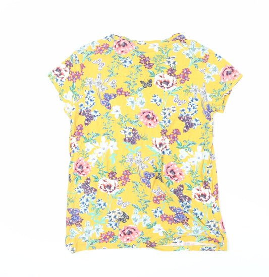 Promod Womens Yellow Floral Viscose Basic T-Shirt Size L Crew Neck