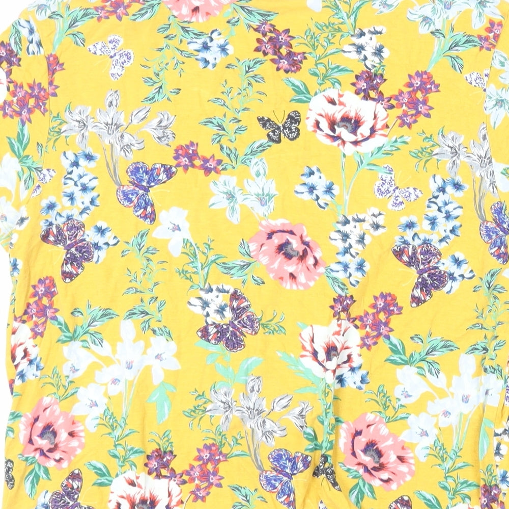 Promod Womens Yellow Floral Viscose Basic T-Shirt Size L Crew Neck