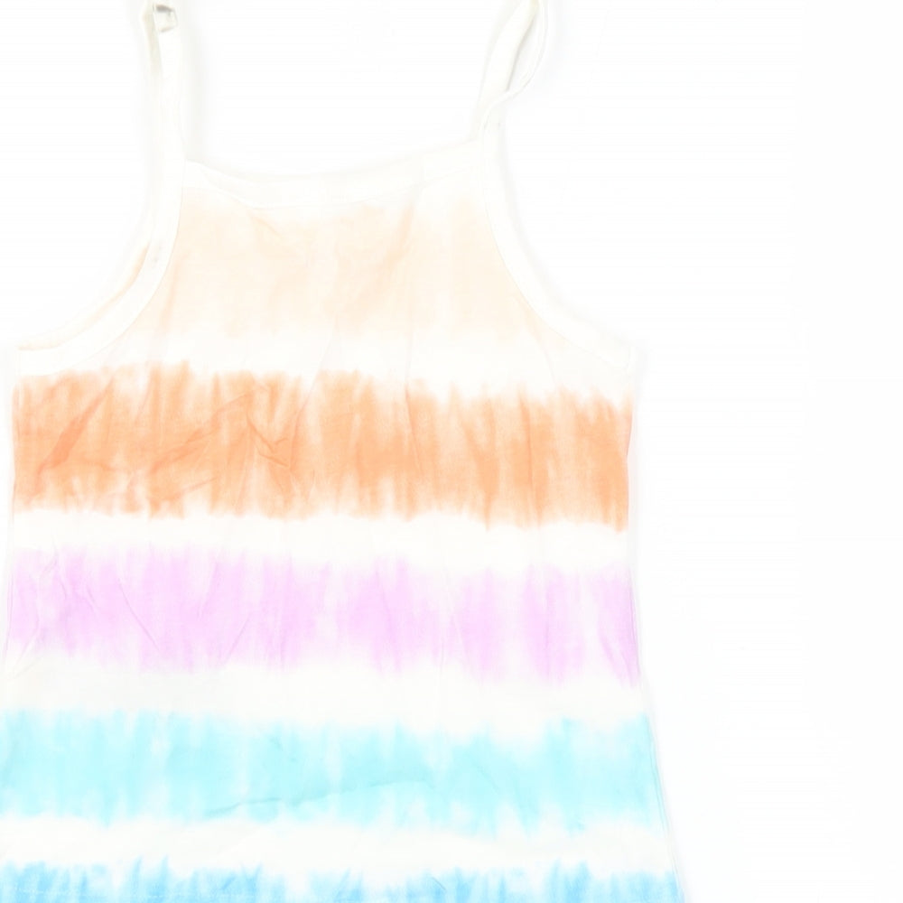 Marks and Spencer Girls Multicoloured Striped Cotton Camisole Tank Size 3-4 Years Square Neck Pullover