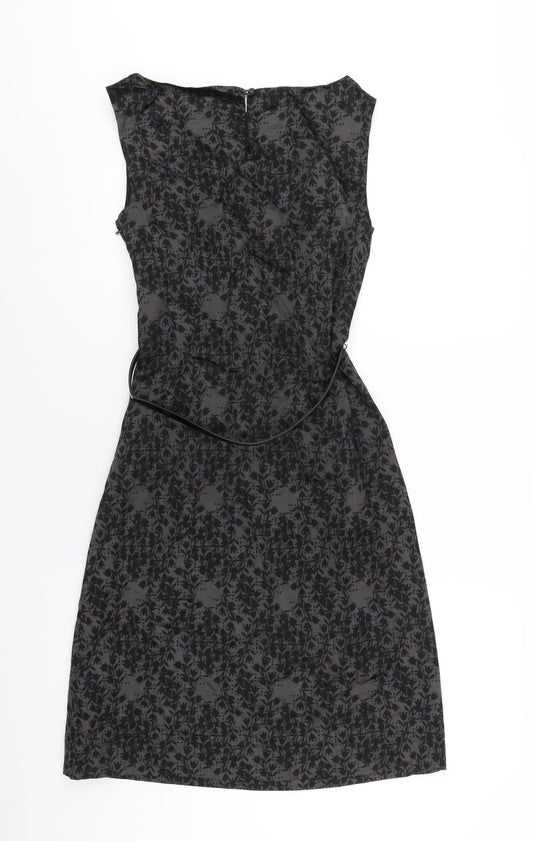 Monsoon Womens Black Geometric Viscose A-Line Size 10 Round Neck Zip