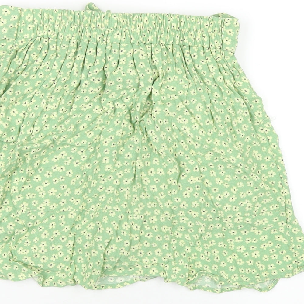 Pull&Bear Womens Green Floral Viscose A-Line Skirt Size S