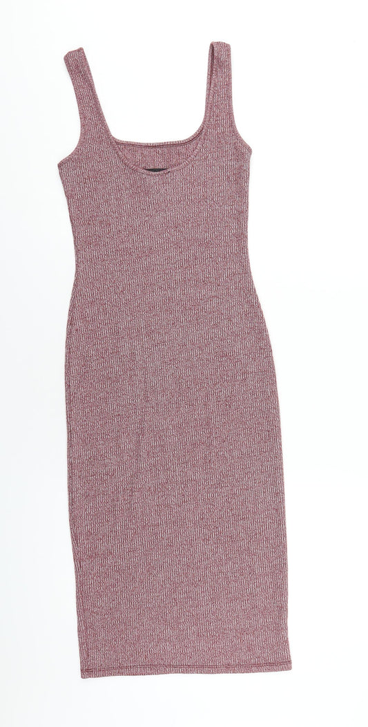 Topshop Womens Red Polyester Bodycon Size 10 Scoop Neck Pullover