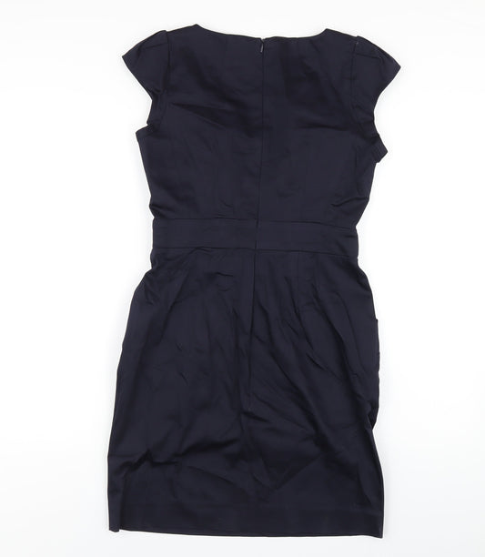 French Connection Womens Blue Cotton Pencil Dress Size 12 Square Neck Zip
