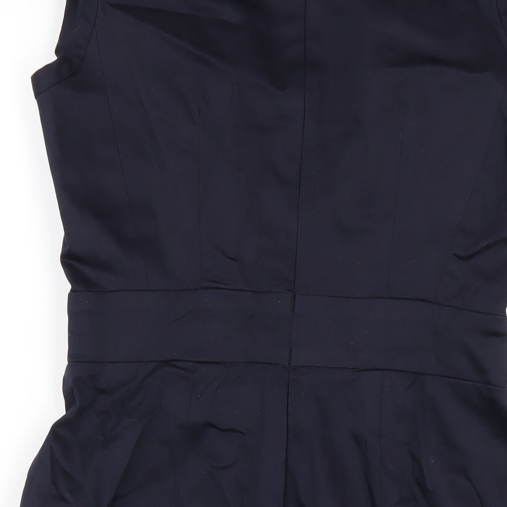 French Connection Womens Blue Cotton Pencil Dress Size 12 Square Neck Zip