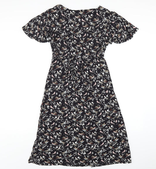 Monsoon Womens Black Geometric Viscose A-Line Size 10 V-Neck Pullover