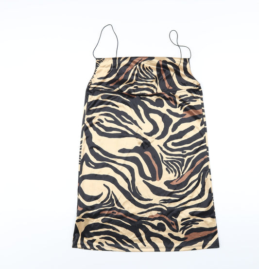Zara Womens Beige Animal Print Polyester Slip Dress Size S Cowl Neck Pullover